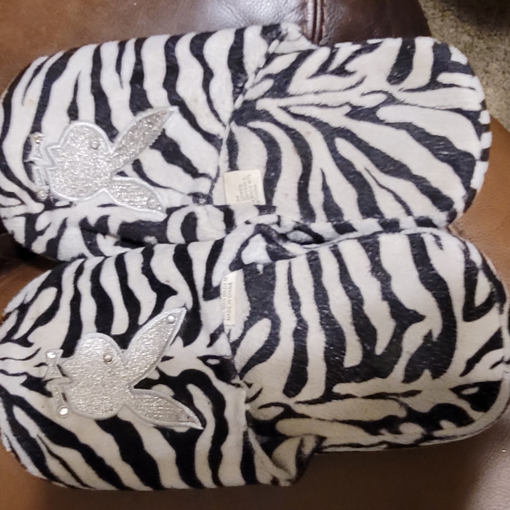 Playboy Zebra Print Slippers with Silver Accents